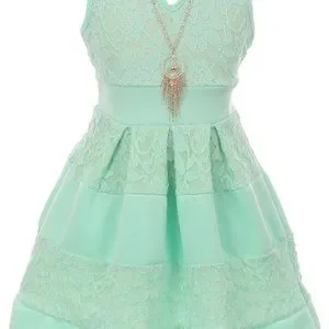 BNY Girls Sleeveless Lace Easter Dress With Necklace - Flower Girl Dress For Special Occasions